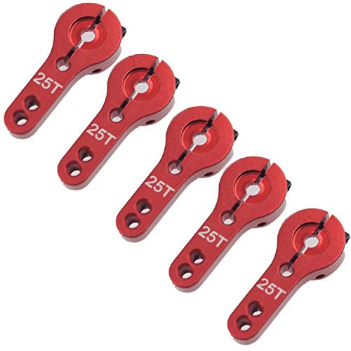 ShareGoo 5PCS Aluminum 25T Servo Horn M3 Threads 25T Steering Arm Compatible with Futaba Savox Xcore HSP TowerPro MG Servo RC Car Truck Buggy Airplane,Red