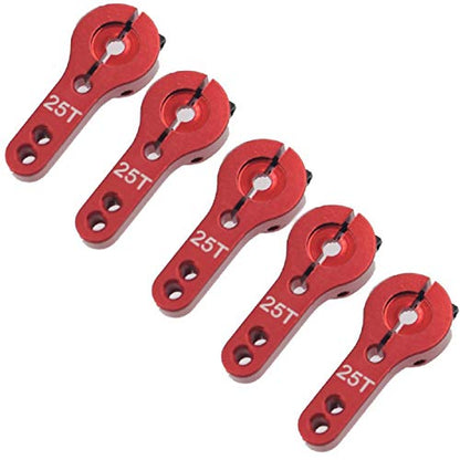ShareGoo 5PCS Aluminum 25T Servo Horn M3 Threads 25T Steering Arm Compatible with Futaba Savox Xcore HSP TowerPro MG Servo RC Car Truck Buggy Airplane,Red