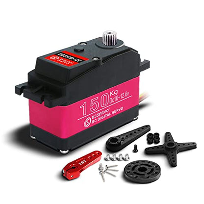 150kg High Torque RC Steering Servo Motor 10V~12.6V HV 18T Digital Metal Gear Waterproof for 1/5 Large Scale Cars 270 Degree - size: 150KG-270°