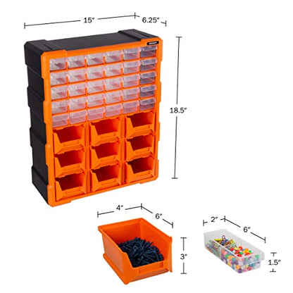 Stalwart Plastic Storage Drawers - 39-Drawer Screw Organizer, Black - size: 39-Drawer Screw Organizer