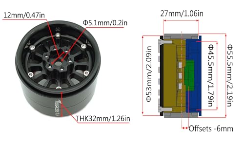 1.9 Beadlock Wheels Rims -152g Super Heavy Duty Deep Dish 32mm Wide for RC 1/10 Crawler TRX4 SCX10 Gen8 Upgrades SCX10 Remote Control Car Upgrades Accessories (Black) - color: Black
