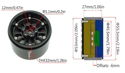 1.9 Beadlock Wheels Rims -152g Super Heavy Duty Deep Dish 32mm Wide for RC 1/10 Crawler TRX4 SCX10 Gen8 Upgrades SCX10 Remote Control Car Upgrades Accessories (Black) - color: Black