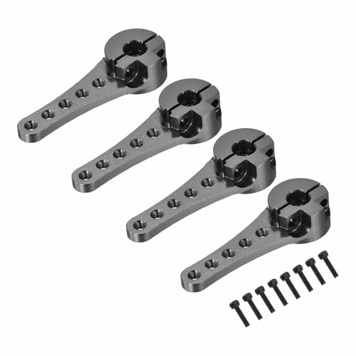MECCANIXITY 4 Pcs Aluminum Servo Horn Long 25T 25 Teeth Steering Arm 46mm Length Titanium for DIY RC Car/Boat/Airplanes Boat Model with 2 Pcs Screws - color: Titanium