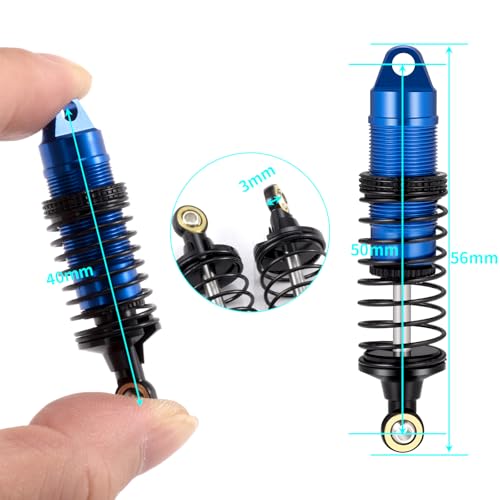 4Pcs Aluminum Front & Rear Shock Set RC Dampers，Blue + Black | Upgrade Parts, For Losi 1/16 Mini-B, For Losi 1/18 Mini-T, RC Car Buggy - color: Blue + Black
