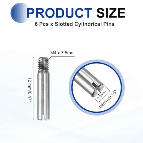 MECCANIXITY 6 Pcs M4 x 12mm Slotted Cylindrical Pins, 304 Stainless Steel Dowel External Thread Locating Parallel Pins Shelf Support Peg Pin for Furniture Installation, DIY Project - size: M4 x 12mm