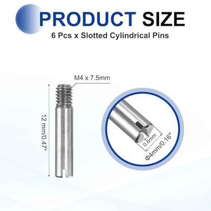 MECCANIXITY 6 Pcs M4 x 12mm Slotted Cylindrical Pins, 304 Stainless Steel Dowel External Thread Locating Parallel Pins Shelf Support Peg Pin for Furniture Installation, DIY Project - size: M4 x 12mm