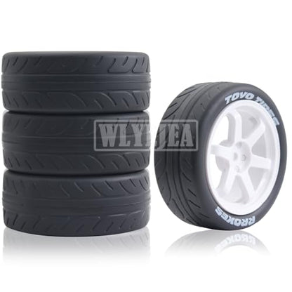 1/10 RC On-Road Tires 4PCS 5 Spoke 12mm Hex RC Wheels and Tires Compatible for 1/10 On-Road Touring Car Traxxas Tamiya tt01 tt02 HSP HPI Kyosho - color: White
