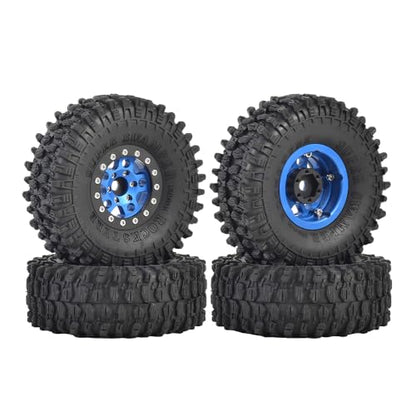4PCS 1.55 inch Aluminum Metal Beadlock Wheels Rim and 95mm All Terrain Rubber Tires for 1/10 1/12 RC Rock Crawler Car for Axial AX90069 D90 TF2 Tamiya LC70 JIMNY UTB18(5Spoke,Blue) - color: 5spoke,blue