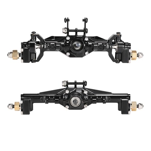 AMK Aluminum TRX4M Axles, CNC TRX4M Portal Axles Front & Rear Set with Steering Link, Aluminum Alloy Housing with Brass Hex for 1/18 RC Crawler TRX4M Defender Bronco Upgrade Parts (Black) - color: Black