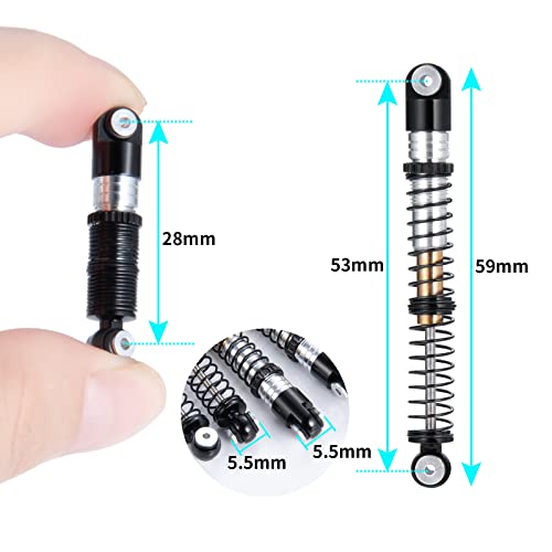 MOHERO Adjustable RC Shocks Absorber Damper 53mm Aluminum 4Pcs for 1/24 Axial SCX24 RC Crawler Car Upgrade Parts (Black) - color: Black