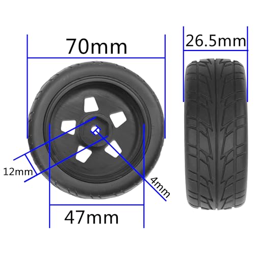 ShareGoo Nylon Wheel Rims with Rubber Tire RC 12mm Hex Compatible with HSP Tamiya Kyosho RedCat Sakura WLtoys 1/10 RC On-Road Racing Touring Car (Black) - color: Black