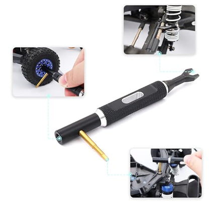 RC Multi-Function Wrench Turnbuckle Nut Ball Joint Remover 4mm Universal Repair Tool with 2.0mm Screwdriver for 1/10 1/8 1/24 Crawler Truck Off Road Car Boat Drone Airplane(Black Silver) | 4mm Universal Repair Tool,2.0mm Screwdriver,for 1/10 1/8 1/24 Craw