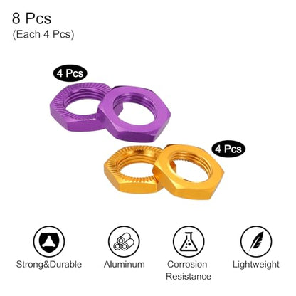 MECCANIXITY Aluminum 17mm RC Wheel Nut Thread M12x1.0mm Hex Wheel Nuts RC Wheel Nut for 1/8 RC Model Car Trucks Off Road Car Upgraded Parts Pack of 8(Purple & Gold) - color: Purple & Gold
