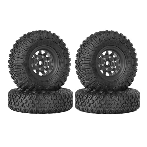 4PCS RC Car 1.55 Inch Tyres Aluminum Alloy Metal Beadlock Wheel Rim and Rubber Tires for 1/10 RC Crawler Car for Axial AX90069 D90 TF2 Tamiya CC01 LC70 MST JIMNY(85mm-10Holes Black) - color: 85mm-10Holes Black