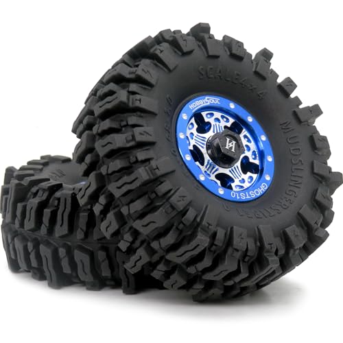 64mm Soft Sticky 1.0 Mud Slingers Tires & Heavy 1.0 beadlock Wheels Rims for RC Mud Crawler Truck 1/24 AX24 SCX24 1/18 TRX4M Upgrade - color: Blue