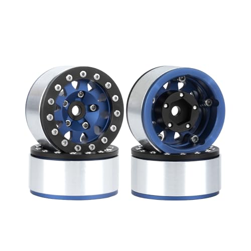 4PCS 1.55 Inch Aluminum Alloy Metal Beadlock Wheel Rim Hubs Replacement Accessory for AX90069 D90 TF2 CC01 Tamiya 1/10 RC Crawler Car Upgrade Parts(10Holes-Black Blue) - color: 10holes-black Blue