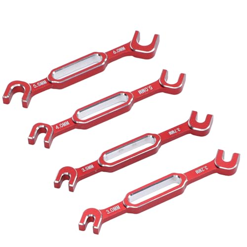 4PCS RC Turnbuckle Wrench, Turnbuckle Nut Ball Joint Remover Aluminum Alloy RC Repair Tool Set with 3.0 3.2 3.5 3.7 4.0 5.0 5.5 6.0mm (Red)