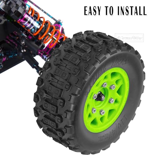 RC Truck Tires RC Wheels and Tires,12mm/14mm/17mm Hex RC Tires for 1/10 Slash 4×4 2WD,Arrm a Senton,Axia1 Red cat Rc 4wd,Off-Road Tire w/RC Wheels Hex,Green - color: Green(4pcs)