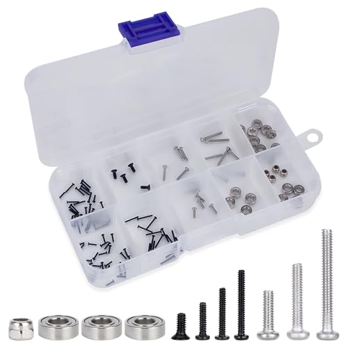 120PCS RC Screw Kit with Bearings for Axial SCX30, Stainless Steel M1 M1.4 M2 Hardware Set, Hex & Phillips Screws, Durable Upgrade Parts for 1/30 RC Crawler with Box