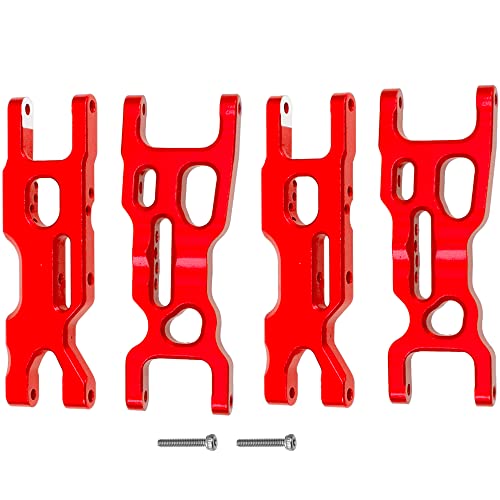 Metal Front & Rear Suspension Arms A-Arms Set Compatible with Losi 1/18 Mini-T 2.0 2WD Stadium RC Truck Hop-Up Parts (Red) - color: Red