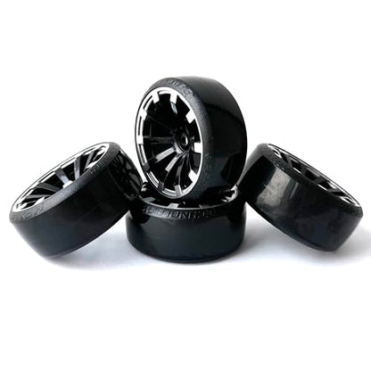 RC Plastic Wheel and Tire Set,WONFAST RC Drift Car 63mm Hard Tyres 12mm Hub Wheel for 1/10 On-Road Drifting Car Parts for HSP Tamiya HPI Kyosho TT02(Black Silver) - color: Black Silver