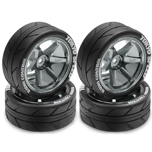 1/10 RC On Road Tires OD 65mm and Aluminum Street Wheels 12mm Hex Touring Tyres for 1:10 Rally Racing Drift Car Tamiya TT01 TT02 XV01 HPI KYOSHO HSP PTG2 Traxxas TA06 A959 PTG2 (Titanium) - color: Titanium