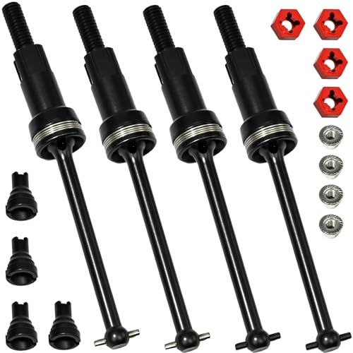 Hardened Steel CVD Drive Shafts Set with Adapters, Nuts, Center Drive Cups, Front Rear Dogbone Driveshaft Axles Upgrades Part for 1/16 Mojave Grom ARA2304, ARA2304S, ARA2104 (Black,Red) - color: Black-red