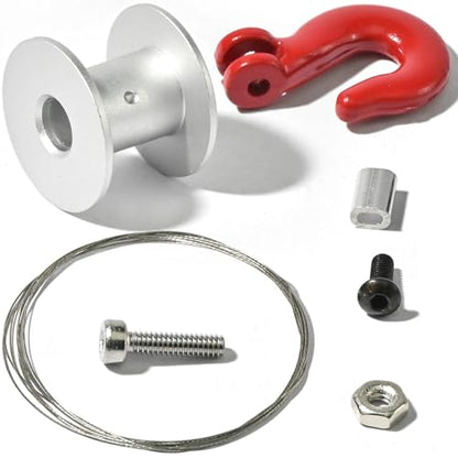 Metal Winch Drum Kit with Steel Cable & Tow Hook – Converts 25T Servo into RC Winch for 1/10 RC Crawler TRX4 SCX10 D90 CC01 – 190cm Cable, 12g (Servo Not Included)
