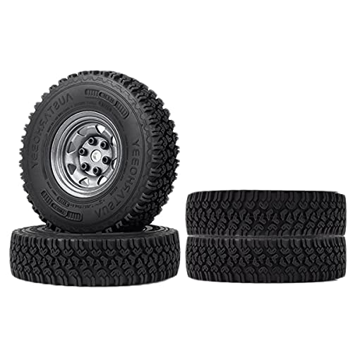 4PCS/Set 1.55 Inch Beadlock Metal Wheel Rim Rubber Tires Compatible with 1/10 RC Crawler Car Axial AX90069 D90 TF2 Tamiya CC01 LC70 (Grey) - color: Grey