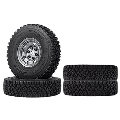 4PCS/Set 1.55 Inch Beadlock Metal Wheel Rim Rubber Tires Compatible with 1/10 RC Crawler Car Axial AX90069 D90 TF2 Tamiya CC01 LC70 (Grey) - color: Grey