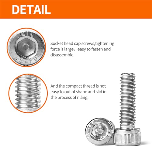 M3 x 4mm 6mm 8mm 10mm 12mm Hex Socket Head Cap Screws Bolts, 304 Stainless Steel, Metric Machine Fully Threaded, Bright Finish, Allen Hex Drive, Assortment Kit 250PCS - size: M3 x 4/6/8/10/12mm (250PCS)