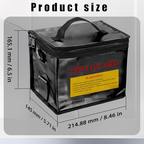 RC LiPo Battery Safe Bag, Fire-Resistant with Side Charging Port, Large Capacity Battery Guard Bag with Handle & Shoulder Strap for 2S 3S 4S 6S RC Car LiPo
