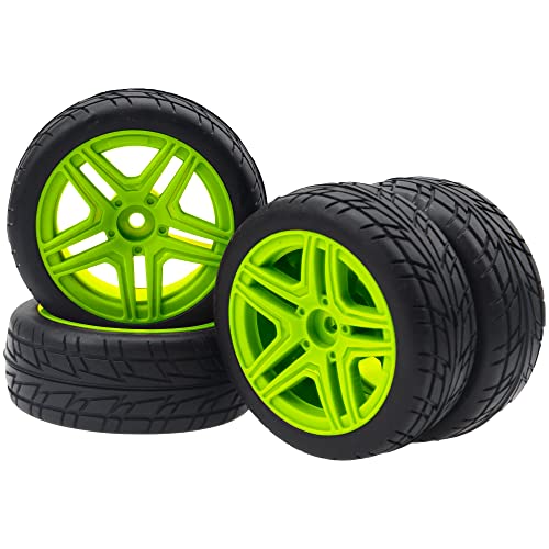 OD2.75'' 12mm Hex Hub Wheel Rims Nylon & Rubber Tires Compatible with HSP Tamiya HPI Kyosho Traxxas WLtoys 1/10 1/12 On-Road Touring Car,Wltoys 144001 Traxxas 1/16 Slash RC Buggy (Green) - color: Green