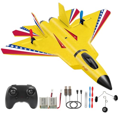 ANTSIR F22 RC Plane Jet Easy to Fly Foam RC Glider for Kids, Yellow | 2CH, RTF, 2.4GHz, Smart Gyro Stabilizer, LED Lights, 2 Rechargeable Batteries, Toy Gift for Boys Girls Beginners 8-16 - color: Yellow F22-2 Batteries