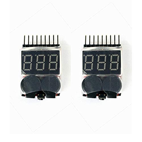 RC Products Lipo Battery Voltage Checker Alarm LED 1-8 Cell 1655, 2in1 Voltage Tester Volt Meter Indicator Dual Speaker 1S-8S Low Voltage Buzzer Alarm (2 Pcs)