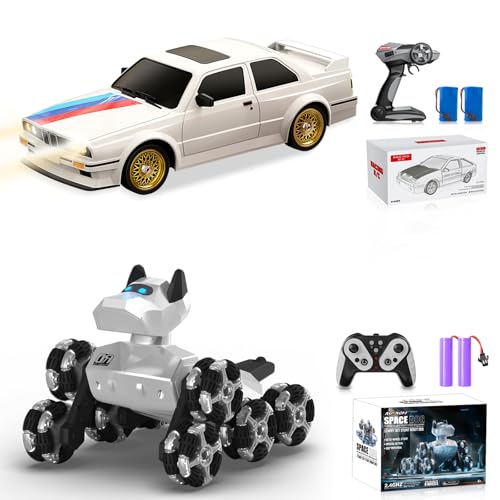 Remote Control Cars 1:16 Scale RC Drift Car 2.4Ghz 30KM/H High Speed 4WD RTR Racing Car with Drift Tires LED Lights+8WD All-Terrain Gesture Sensing Stunt RC Cars RTR Climbing Robot Dogs with Music