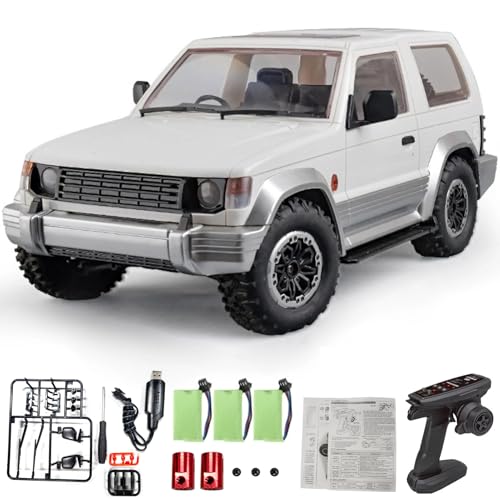 Remote Control Car, 2.4Ghz 1:14 Scale 4WD Off Road Rock Crawler Vehicle with LDE Headlights, All Terrain 4-Channel Off-Road Remote Control Jeep Vehicle RTR Gift for Adults Teen - color: White, size: 3 Battery