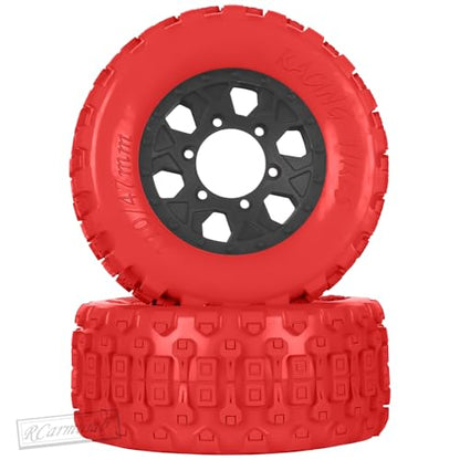 RC 1/10 Short Course Tires with 12MM 14MM 17MM Hex Compatible with Arrm a Senton,Axia1,Slash 2WD/4×4 4WD,Red cat, RC 4WD,Heavy Duty High Grip Rubber Tires w/Plastic Wheels,Red&Black - color: Red&black(4pcs)