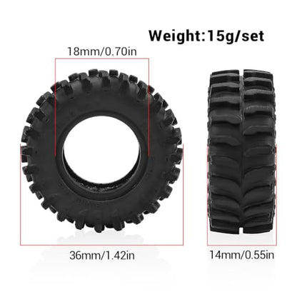 0.7" Rubber Crawler Tires 1.42x0.55in (36x14mm) for 1/30 SCX30 RC Crawler – Upgrade Parts (4Pcs) - color: Black C