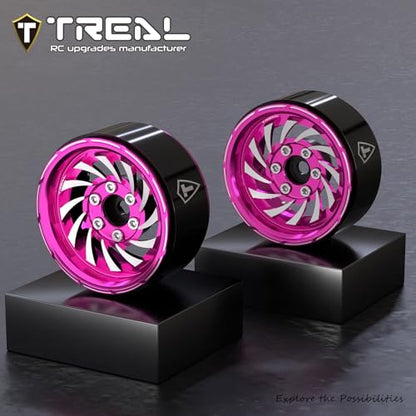 TREAL 1.9 Beadlock Wheels - Cyclone Style CNC Machined Aluminum Rims (4-Pack) Pink/Purple for 1/10 RC Crawlers TRX4, SCX10 III, and Ascent(Pink) - color: Pink