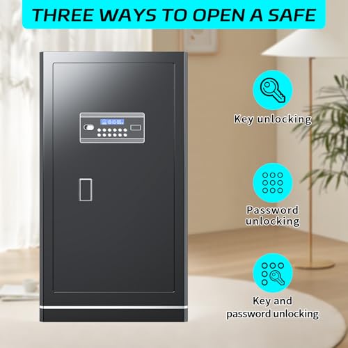 FABAO 6.5 Cuft Safe Box,Home Safe with Fireproof Waterproof Bag,Anti-Theft Digital Security Lock Box with Smart Alert System,Removable Shelf,Built-in Drawer, Personal Document Safes for Money Jewelry - size: 6.5 Cubic Feet