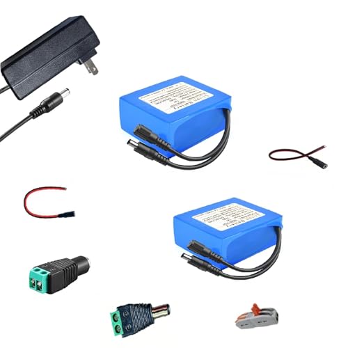 2 Pack 12V 6000mAh Rechargeable Lithium Ion Battery Kit with One 2A Charger – Power Supply for LED Lights, Security Cameras, Drones, RC Models, DIY Projects, DC5521 Output - size: 2 PACK