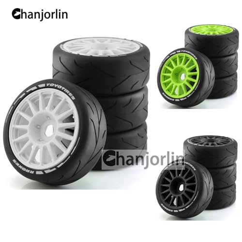 1/8 RC On Road Car Tires And Wheels Rims 17mm Hex 103mm Rubber Rally Tyres For 1:8 Scale RC On-Road Racing Car HPI WR8 HSP Hobao ARRMA Redcat Losi Kyosho VRX RC Rally Drift Car 4PCS (White A) - color: White a