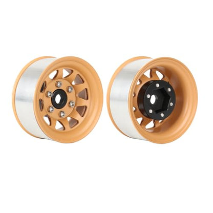 4PCS 1.55 Inch Aluminum Alloy Metal 10Holes Beadlock Wheel Rim Hubs Replacement Accessory for Tamiya AX90069 D90 TF2 CC01 CC02 1/10 RC Crawler Car Upgrade Parts(A-Yellow) - color: A-yellow