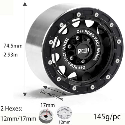 2.6” Beadlock Wheel Rims 4pcs for Scale RC Off Road Race, Use for OD 135mm Tires, Stamped Steel Wheel with 17mm/12mm Hexes Compatible with MJX H8H MK07 KM4 4082/83 1/7 1/8 1/10 Off Road Crawler Car - color: 2.6in A-rim-green-black