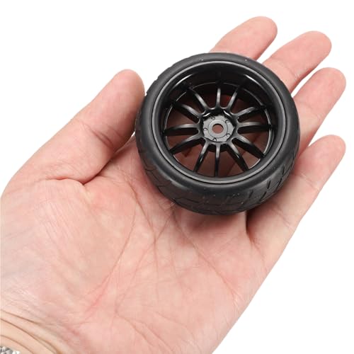 uxcell 4-Pair High-Grip RC Car Tire & Wheel Set for 1/10 Scale On-Road Touring Cars - Soft Rubber Tyres with 12mm Hubs, Black, Type H