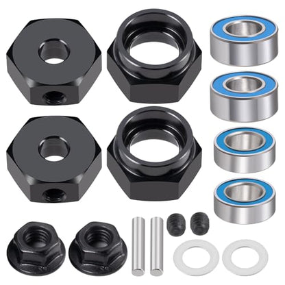 RC Car 1/10 Aluminum Alloy Wheel Hub Hex Adapter 12mm Combiner Wheel Extension Hex Drive Hub Adapter with Bearing Kit for Tamiya DT02 1/10 RC Car Upgrade Parts (Black) - color: Black
