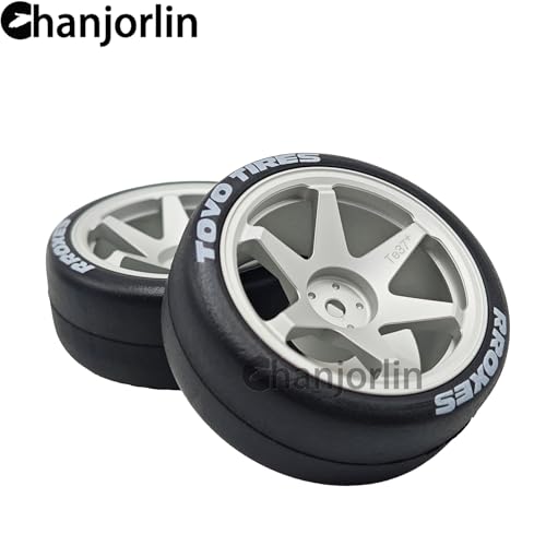 RC 1/10 Drift Tires & Aluminum Wheels 12mm Hex OD 65mm Hard Drift Racing Smooth Tyres for 1:10 1/12 Rally Street On Road Touring Car TT01 TT02 XV02 XV01 TA06 HPI KYOSHO PTG2 4PCS (Silvery) - color: Silvery