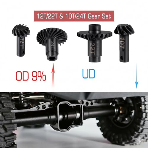 Steel Helical Gears 12T/22T Overdrive and 10T/24T Underdrive Gear Set Compatible with 1/18 Traxxas TRX4M RC Crawler Front & Rear Axle Upgrades Replacement for 9779