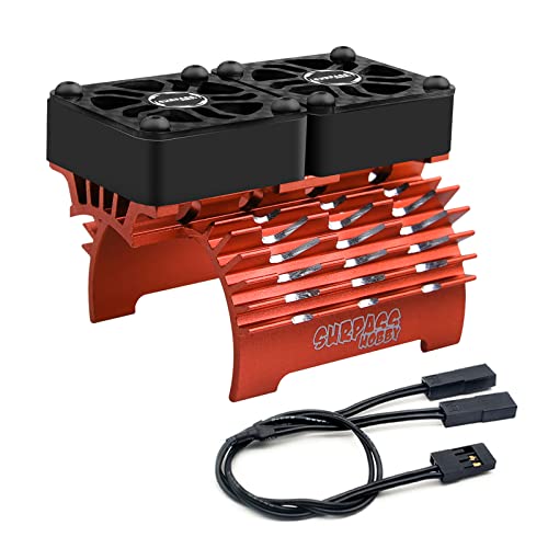 RC Motor Heatsink with Twin 30mm Cooling Fans, 40mm Diameter, Fits 4068 4274 Brushless Motor, 1/8 1/7 RC Car & 42mm Diameter Motors - color: Black Orange With Heatsink For 40/42mm Motor